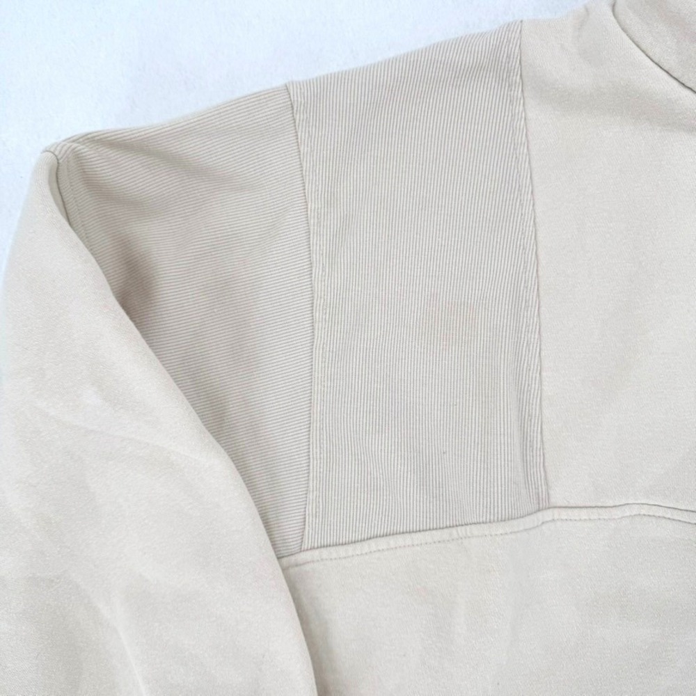 Quarter Zip Paneled Fleece Sweatshirt Mock Neck Oversized Beige Cream Women - Picture 3 of 11